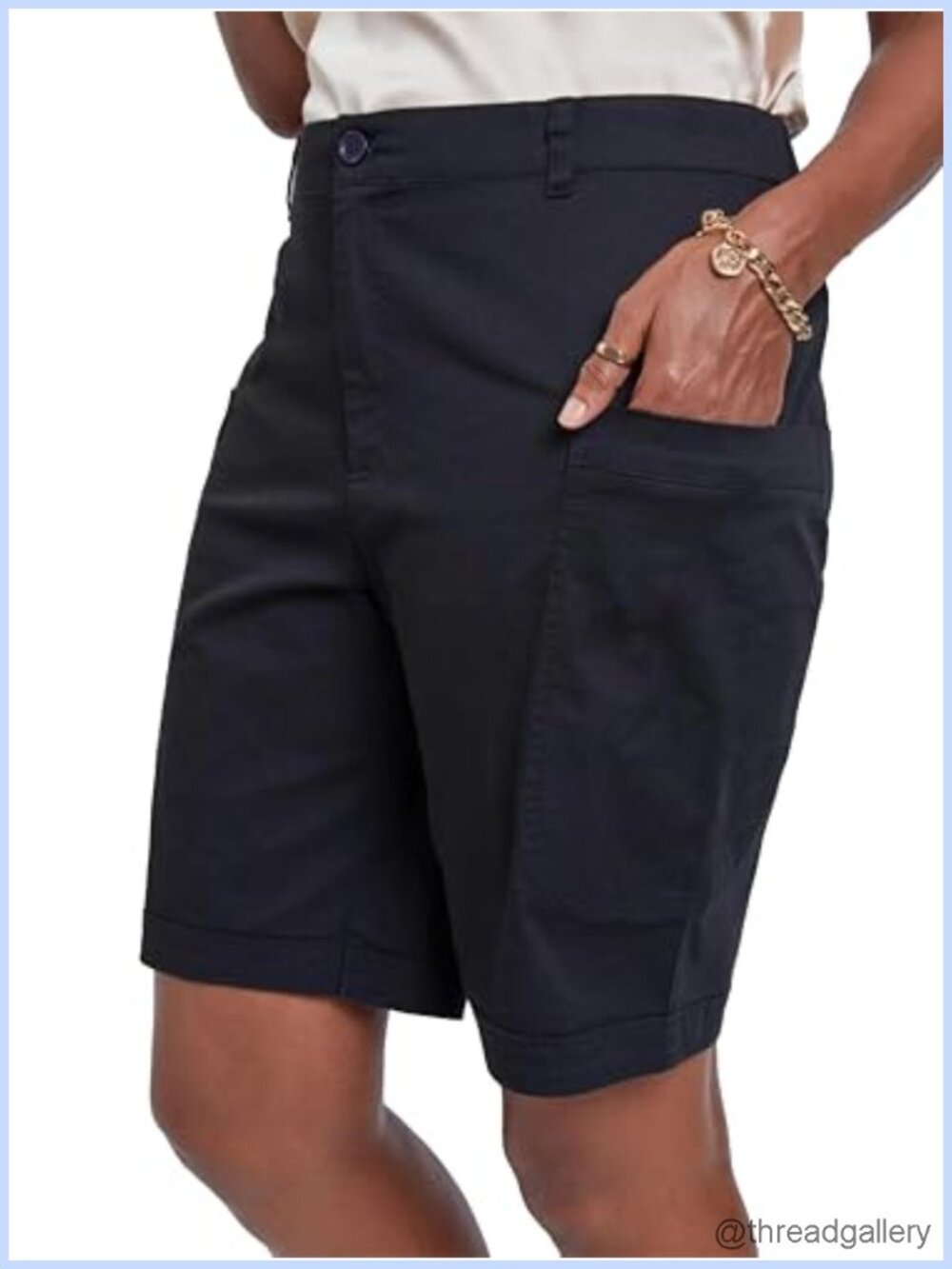 Wide Leg Bermuda Shorts with Big Pockets High Rise 10" Inseam